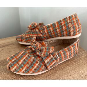NWOT TOMS Alpargata Slip On Cozy Flats Houndstooth Orange/Blue Bow Sz. 7.5